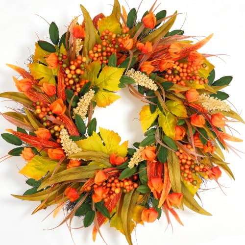 Grooy 24 Inch Artificial Fall Wreath for Front Door