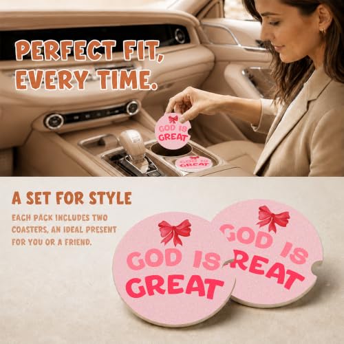 Red Bow Christian Faith Car Coasters, God is Great Preppy Cup Holders, 30 - color: Red Bow