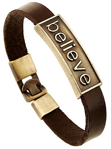 Men Punk Alloy Leather Bracelet Cross Bracelet Bangle Wristband - color: Believe