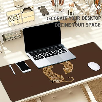 Cheetah Print Desk Mat, Brown Leopard Mouse Pad 31.5x11.8 - color: Brown Cheetah Large, size: 31.5L x 11.8W inches