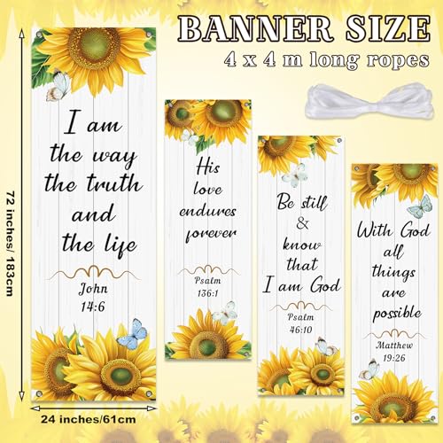 4Pcs Church Banners for Sanctuary Wall Welcome Religious Banners Hanging Backdrop Scripture Inspirational Praise Signs Bible Verses Banner Scripture Hanging Signs for Church School Decor(Sunflower) - style: Sunflower Worship Christian