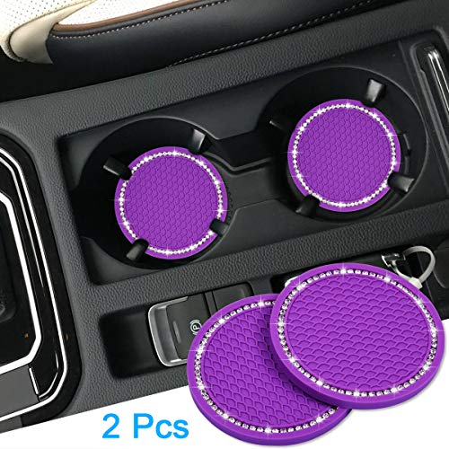 Wisdompro Bling Car Coasters, 2 Pack 2.75" Diameter Car Cup Coaster, Purple - color: Purple