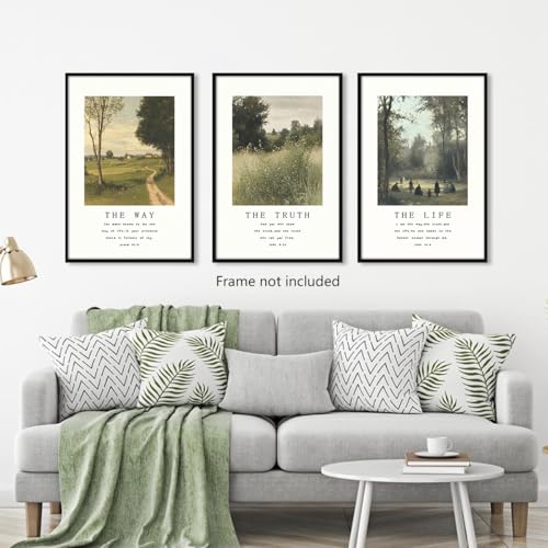 Christian Canvas Wall Art, Religious Scripture The Way The Truth The Life Poster, Set of 3 Bible Verses Print, Biblical Landscape Picture, Modern Spiritual Painting for Prayer 24x36in Unframed - color: Set 2-Unframed, size: 24L" x 36W"