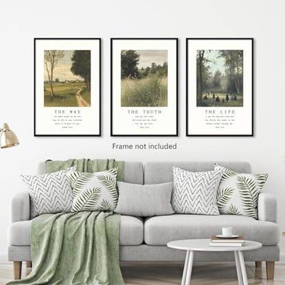 Christian Canvas Wall Art, Religious Scripture The Way The Truth The Life Poster, Set of 3 Bible Verses Print, Biblical Landscape Picture, Modern Spiritual Painting for Prayer 24x36in Unframed - color: Set 2-Unframed, size: 24L" x 36W"