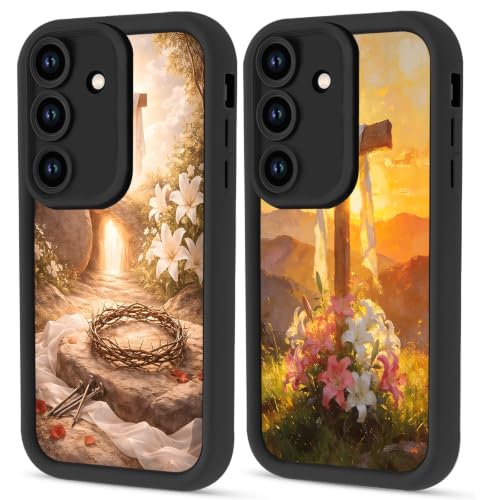 2 Pack Pretty Christian Cross Flower Phone Case for Samsung Galaxy A14 5G 6.6", Aesthetics Jesus God Floral Sunset Pattern Design Cases Soft TPU Protective Cases for Girl Women Boy - color: Cross, size: for Samsung Galaxy A14 5G