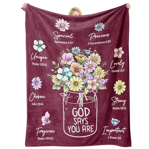 Christian Birthday Gifts for Women, Burgundy Christian Blanket with Flowers - color: Burgundy, size: 60"x50"