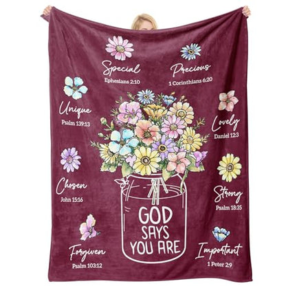 Christian Birthday Gifts for Women, Burgundy Christian Blanket with Flowers - color: Burgundy, size: 60"x50"