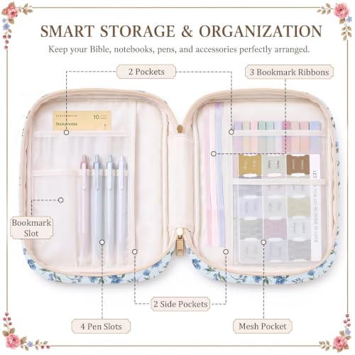 Britimes Bible Cover Case for Women, Blue Bible Cover with Accessories - color: Blue Floral
