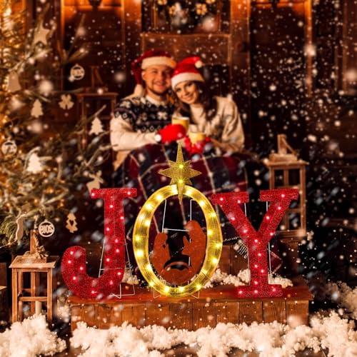 3 Pcs 35 Inch Outdoor Joy Christmas Nativity Scene Decorations w/ 110 LED Lights - Lighted Nativity Yard Sign for Xmas Outdoor Indoor Garden Lawn Holiday Decor
