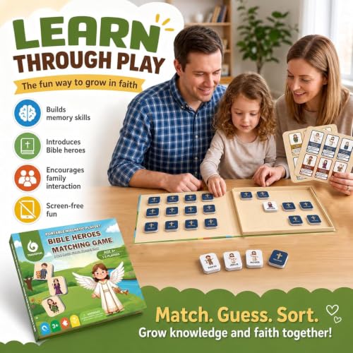 Travofun Magnetic Bible Matching Game, Memory & Clue Cards, Ages 4-8 - style: Bible Heroes (Memory + Character Clues)