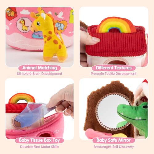 Baby Girl Toys 6-12 Months-Pink Noah's Ark Toy with Stuffed Animals