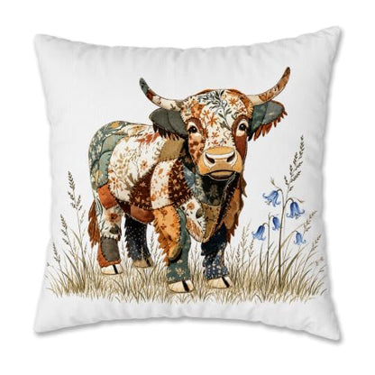 Boho Quilting Cow 18x18 Pillow Cover - color: Highland Cow-17