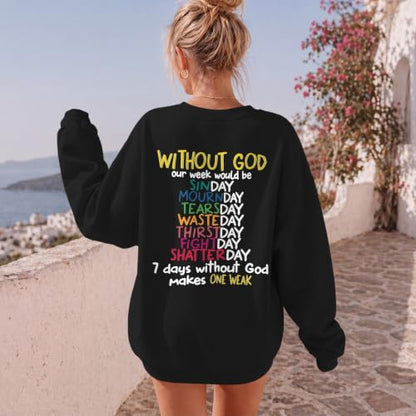 Christian Sweatshirts for Women God Jesus Sweatshirt Faith Bible Verse Crewneck Religious Inspirational Pullover Top - color: Black, size: Large