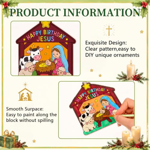 Anglechic 12 Sets Nativity Coloring Craft Happy Birthday Jesus Wooden kit - style: Happy Birthday Jesus