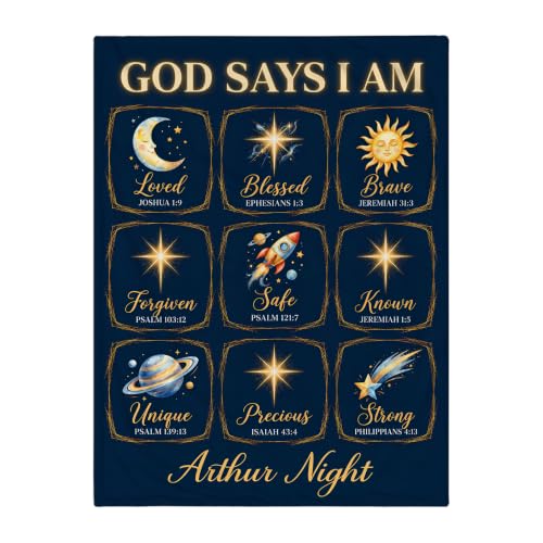 Personalized God Says I Am Space Baby Blanket, Christian Baby Blanket - color: Blue #14