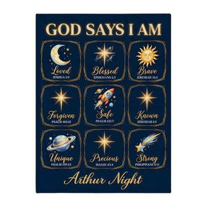 Personalized God Says I Am Space Baby Blanket, Christian Baby Blanket - color: Blue #14