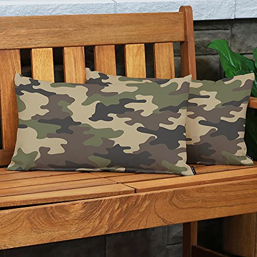EKOBLA Camouflage Pattern Rectangle Pillow Covers Military Combat Woodland Green Black Lumbar Pillow Cases for Outdoor Square Couch Chair Cushion Cover Cotton Linen 12x20 Inches - color: Multi-bs16