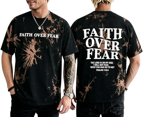 BANGELY Faith Over Fear Shirt Men Graphic Shirts Oversized Workout Gym Jesus Christian Religious Tees Short Sleeve Tops - color: A-tie-dye, size: XX-Large