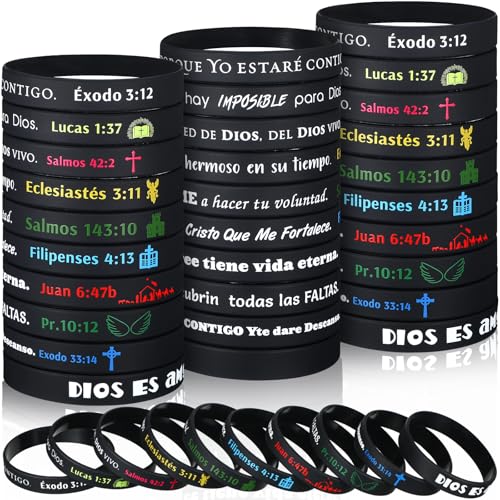 Foilswirl 100 Pcs Spanish Bible Verse Wristbands Christian Rubber, Dark - color: Dark