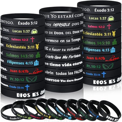 Foilswirl 100 Pcs Spanish Bible Verse Wristbands Christian Rubber, Dark - color: Dark