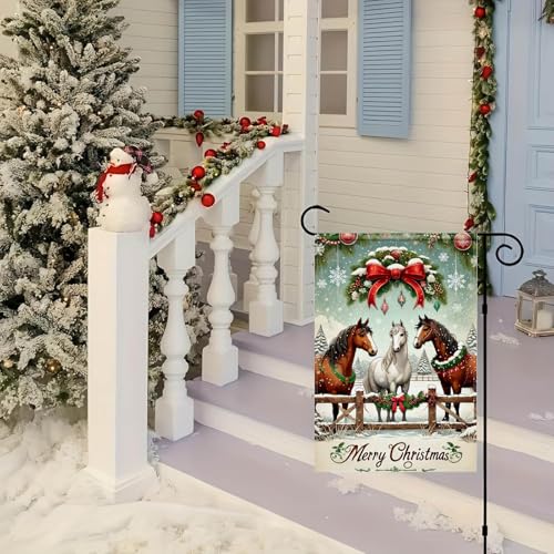 BlissYard Christmas Horse Garden Flag 12x18 Inch Polyester - color: Winter Horses