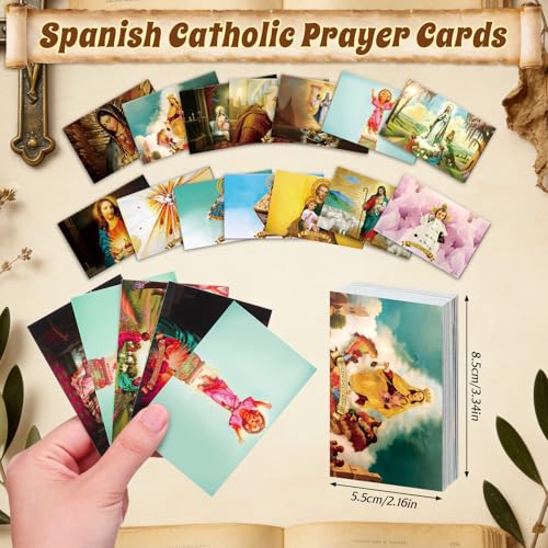 Motiskyy 120 Pcs Spanish Catholic Prayer Card with Saint and Prayer - style: Spanish Classic Style Horizontal Print