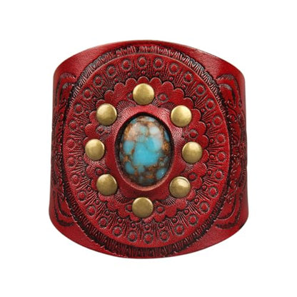 GelConnie Punk Leather Cuff Bracelet Adjustable Straps Wrap Bracelets Arm Armor Cuff Gothic Leather Wristbands for Men, Women - color: MLPB106-Red