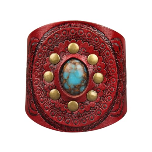 GelConnie Punk Leather Cuff Bracelet Adjustable Straps Wrap Bracelets Arm Armor Cuff Gothic Leather Wristbands for Men, Women - color: MLPB106-Red