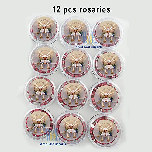 12 Pcs First Communion Favor Red Scented Rose Petal Rosary Necklace Gift
