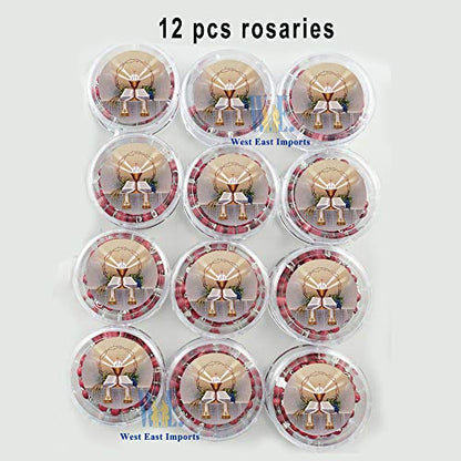 12 Pcs First Communion Favor Red Scented Rose Petal Rosary Necklace Gift