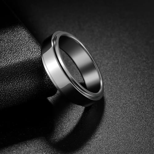 Mens Fidget Rings Anxiety Ring for Men 6mm 8mm Chain Spinner Ring Size 5-14 - color: Solid Silver
