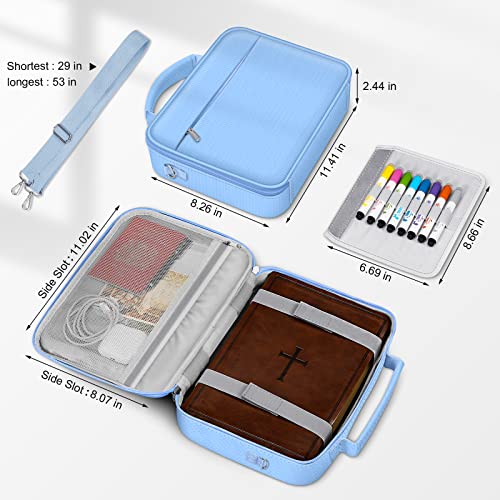FINPAC Bible Cover with Shoulder Strap, Church Book Carrying Bible Case Bag - color: Pastel Blue