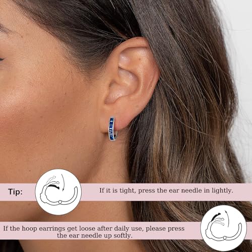 14K Gold Huggie Earrings for Women Silver Huggie Hoop Earrings Cubic Zirconia Huggie Earrings Stud Earrings Lightweight Dainty Hypoallergenic Earrings Jewelry Gifts - color: Silver Blue CZ Huggies