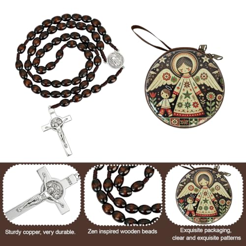 Wooden Catholic Rosary Beads, Rosarios Catolicos with Decorative Prayer Box - color: Brown (11)