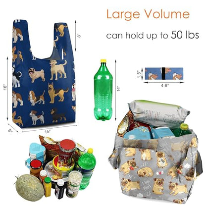BeeGreen Marine Animal Reusable Grocery Bags Bulk Gifts 12-Pack - Large Tote with Zipper Pouch | Foldable & Washable Polyester Shopping Bags Heavy Duty Animal Lover Gifts Reusable Bag With Handles - color: Marine Animals - Blue, Gray, Dark Blue, Black, Gr