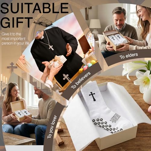 3 Pair Grip Christian Soccer Socks,Easter,Christmas Gift for Men - color: 2 Timothy 1:7 - White
