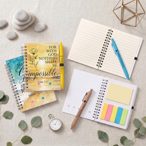 Sprial Notebooks with Pens Bulk, 48 Pack, 5.5 x 4.7 Inch, Ocean - color: Watercolor Bible Quotes