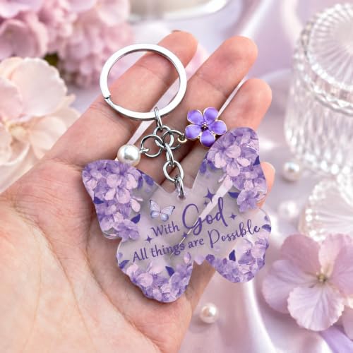 Purple Keychain Butterfly Keychains for Women Bible Verse Keychains