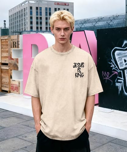 Jesus is King Shirt Christian Shirts for Men Oversized Religious Top - color: Apricot4a, size: Large