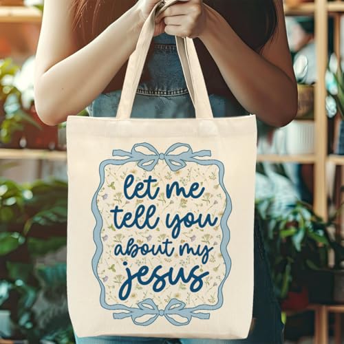 Christian Gifts for Women, Floral Faith Canvas Tote Bag, Faith Gifts for Women Mom Inspirational - color: Bow Christian 771