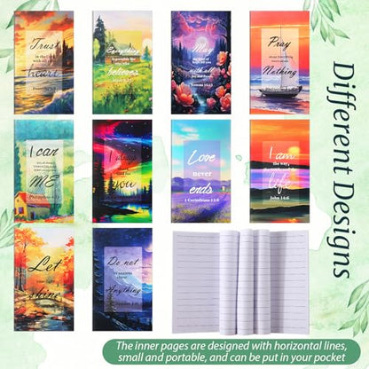 200 Pcs Christian Gift for Women Christian Accessories Include 50 Bible Verses Notebook 50 Church Bookmark 50 Ballpoint Pen Organza Bag Gift for Christmas Church Motivational (Scenery) - style: Scenery