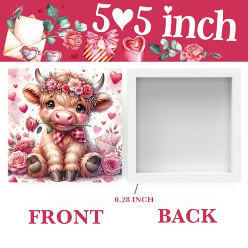 Valentines Day Decorations, Valentines Decor, Pink Valentine's Table Decor, Highland Cow Valentine's Gifts for Boyfriend Girlfriend, Highland Cow Decoration Gifts, Office Home Wooden Decoration Sign - color: Valentines Highland Cow-2
