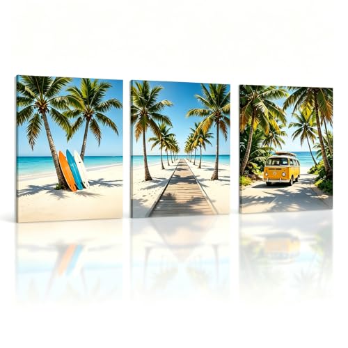 BAEMEFLE 3pcs Frame Beach Surfing Wall Art Canvas Prints - color: Beach-1, size: 16"L x 12"W
