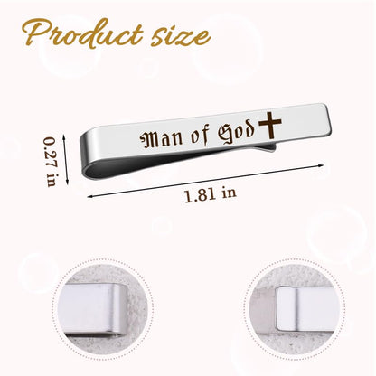 Man Of God Tie Clips 3 Set - Godfather Godson Christmas Engraved Gifts for Men Son Husband Dad Birthday Gifts from Wife - style: encouraging A set