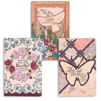 Dicksons Christian Notetaker Journal Set of 3 – Ruled Pages, He Hath Made Everything Beautiful Assorted Scripture Cover Designs, Inspirational Notebook Set for Bible Study, Prayer & Notes