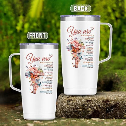 SANDJEST Christian Gifts for Women Faith Bible Inspirational Tumbler with Handle 20oz Tumblers Coffee Travel Mug Inspirational Gifts for Women Birthday Christmas - color: Christian
