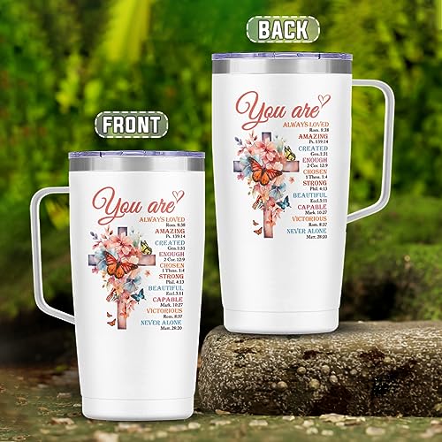 SANDJEST Christian Gifts for Women Faith Bible Inspirational Tumbler with Handle 20oz Tumblers Coffee Travel Mug Inspirational Gifts for Women Birthday Christmas - color: Christian