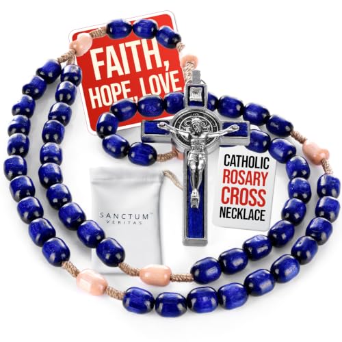 SANCTUM VERITAS Catholic Rosary Necklace | Large Italian Prayer Beads Gift - style: Navy Blue
