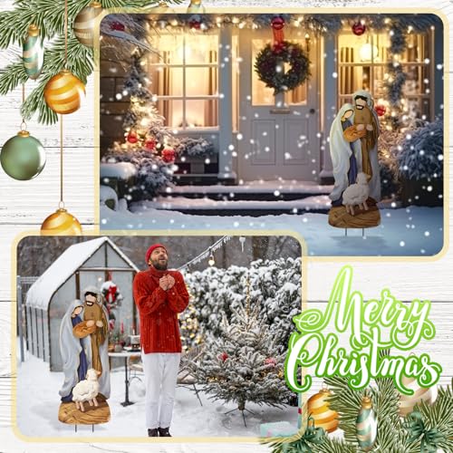 Reallnaive Metal Christmas Outdoor Nativity Scene for Yard with Stake 30 Inch Large Christmas Nativity Set with Baby Jesus Mary and Joseph Outside Waterproof Religious Yard Lawn Signs for Garden Lawns - style: Classical