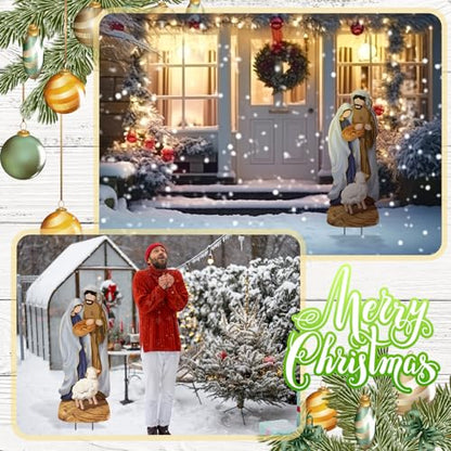 Reallnaive Metal Christmas Outdoor Nativity Scene for Yard with Stake 30 Inch Large Christmas Nativity Set with Baby Jesus Mary and Joseph Outside Waterproof Religious Yard Lawn Signs for Garden Lawns - style: Classical